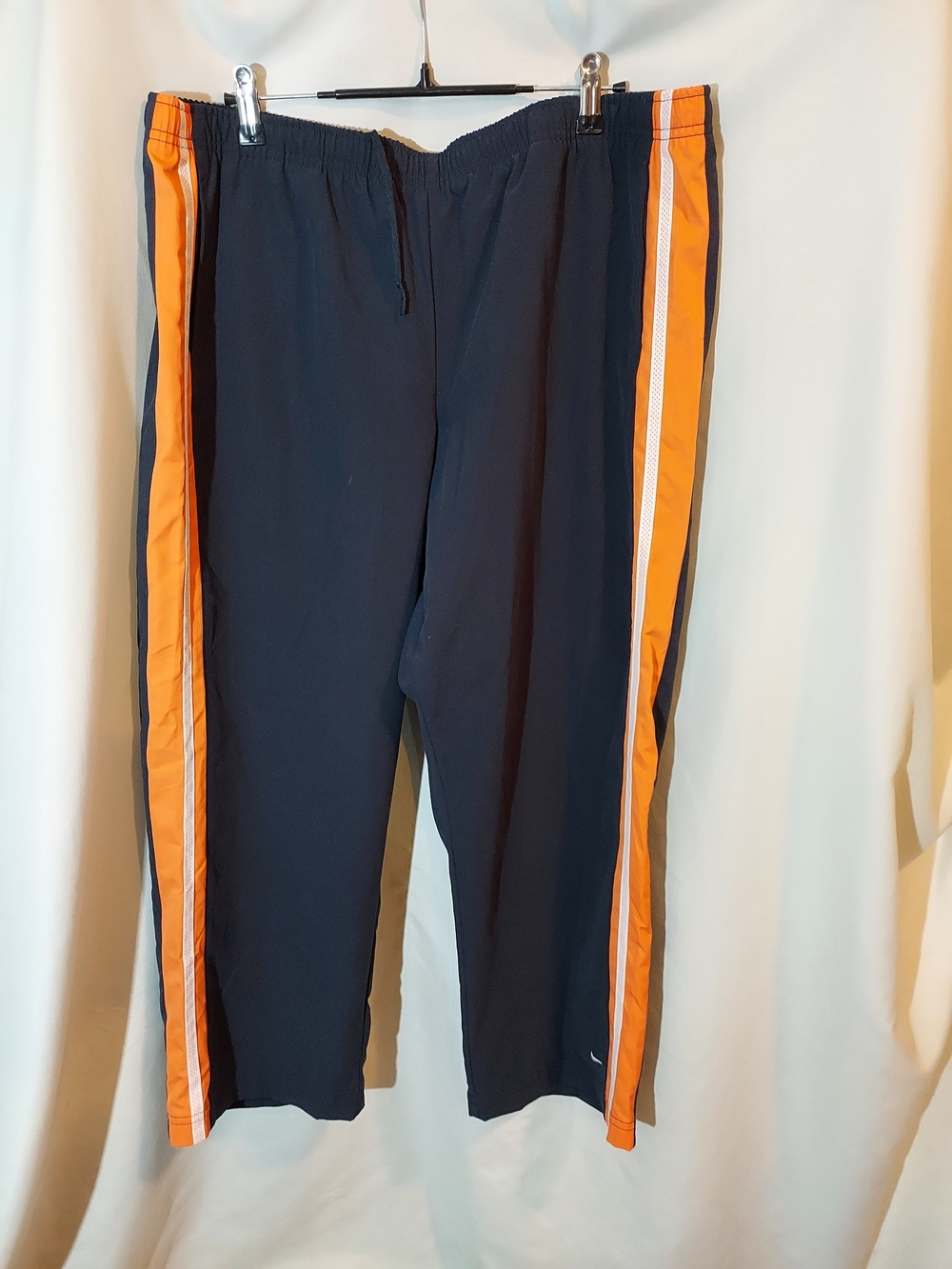 Vintage Nike Youth XL Black Track Pants Orange White Side Stripe Y2K Silver Tag